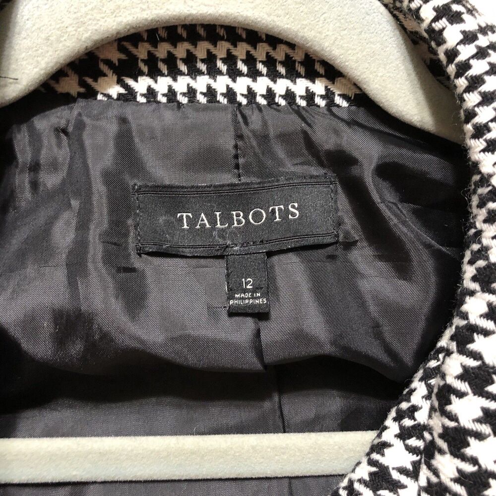 Talbots Blazer Houndstooth Blazer 12 Black White Wool Blend Jacket Preppy Career - Picture 5 of 10